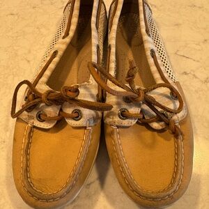 Sperry Tan and White Boat Shoes